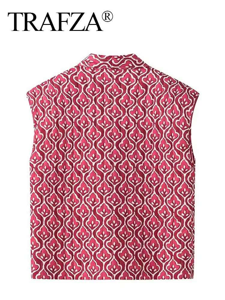 HH Autumn Winter Women Print Waistcoat Loose Casual  V Neck Sleeveless Open Front Vest 2024 Female Fashion Streetwear Top