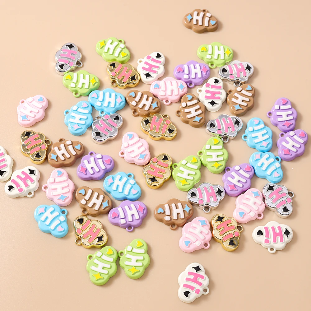 Leslie 20 Stück niedliche, farbenfrohe Cartoon-Wolken-Charms mit Hi-Buchstaben, passend für DIY-Ohrringe, Halsketten, Schmuckherstellung, handgefertigte Accessoires