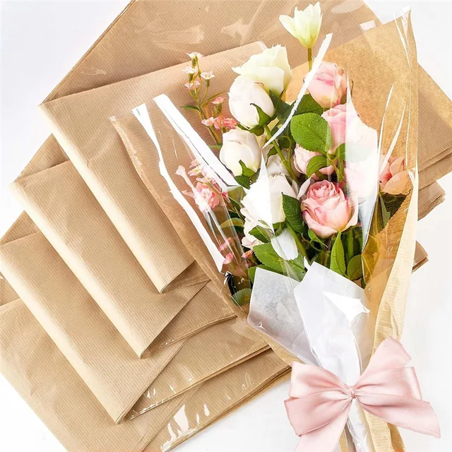 100pcs Flower Wrapping Paper, Single Rose Bouquet Waterproof Bag, Grey...