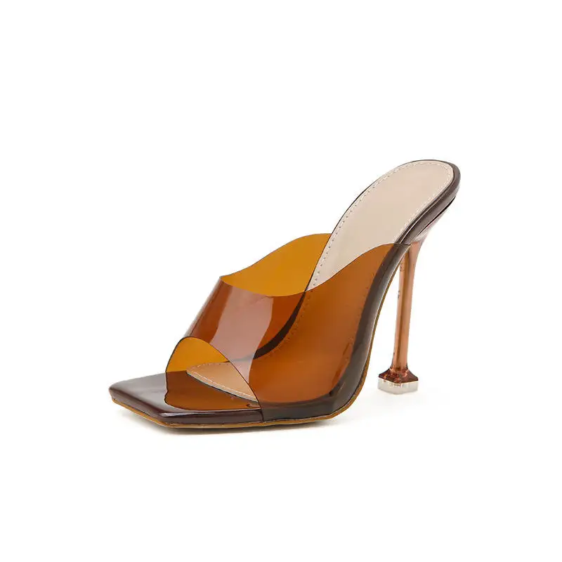 

Summer Women Square Toe Thin Heels Slippers Leisure Casual Shoes Super High Heels Outside Shoes Modern Peep Toe Solid Slippers