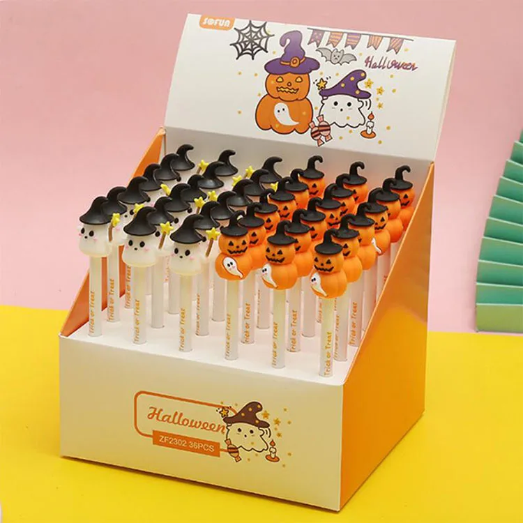 

36 pcs/lot Creative Halloween Pumpkin Gel Pen Cute 0.5mm black ink Signature Pens school writing Supplies Promotional Gift