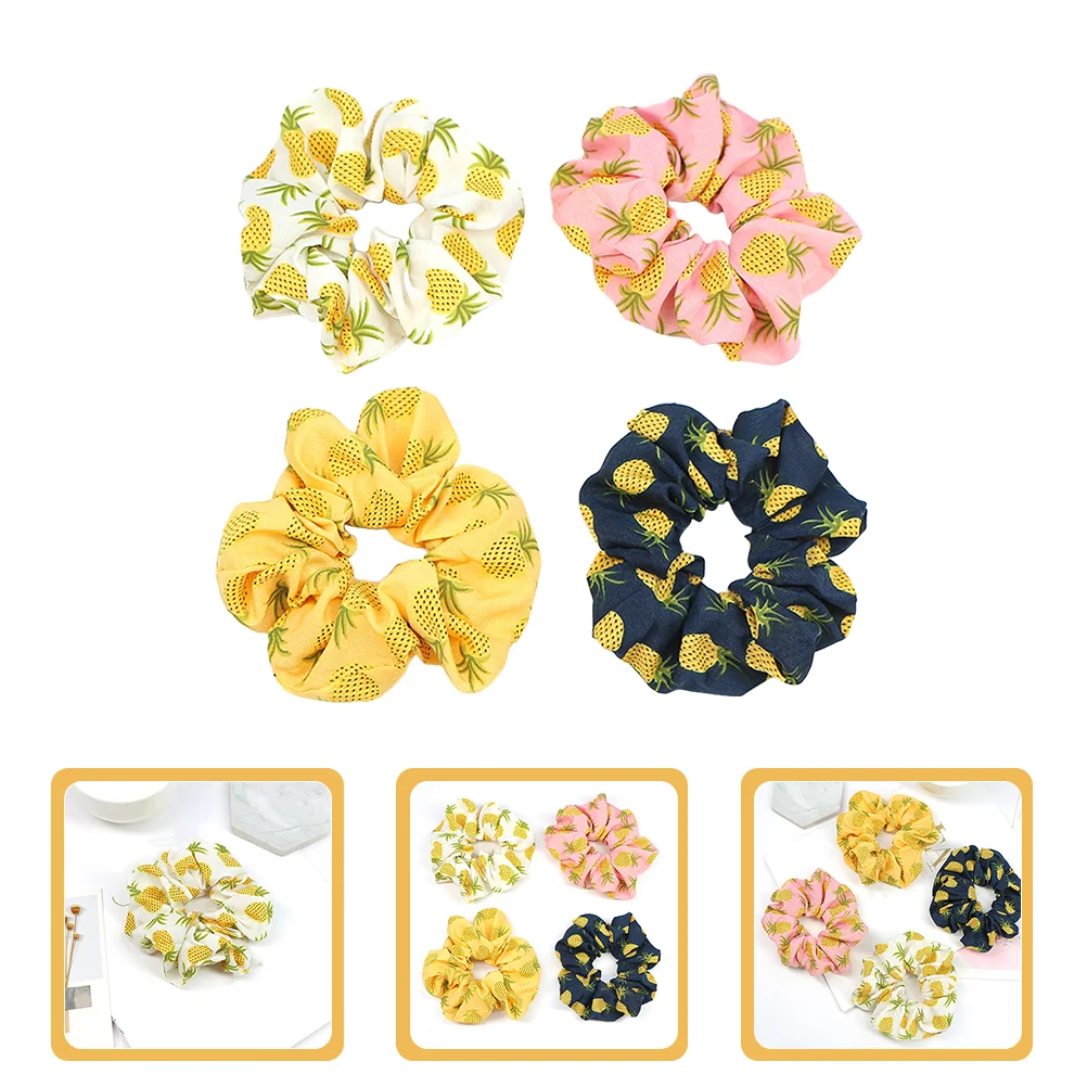 

4 Pcs Tiara Pineapple Sausage Rings Ponytail Holder Women Hair Ties Ropes Elastic Band Miss