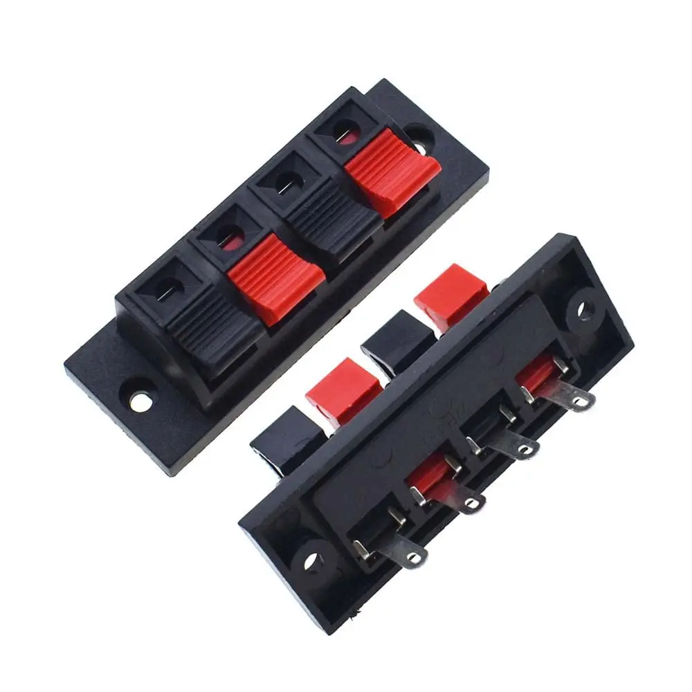 Copper 4 Positions Way Spring Connector Terminal Block Push Release Wiring Clip Connection Audio Stereo Speaker 2pcs