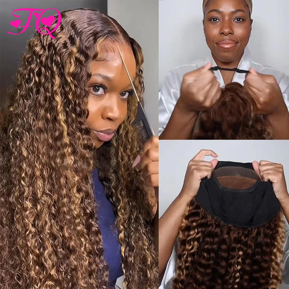 

30inch 4x4 Deep Wave Closure Wigs Human Hair P4/27 Ombre Highlight Wear and Go Glueless Wig HD Curly Lace Front Wigs Pre Plucked