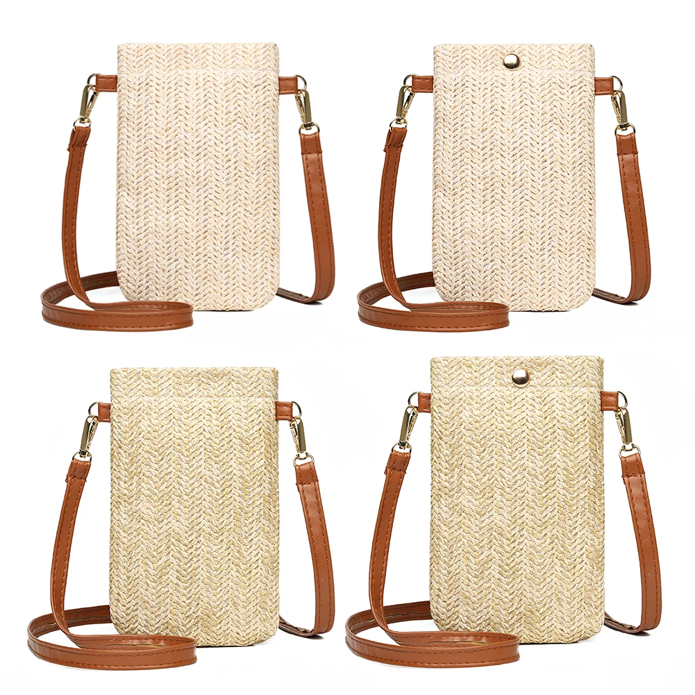 Straw Woven Small Phone Bag Handmade Rushwork Ladies Shoulder Crossbody