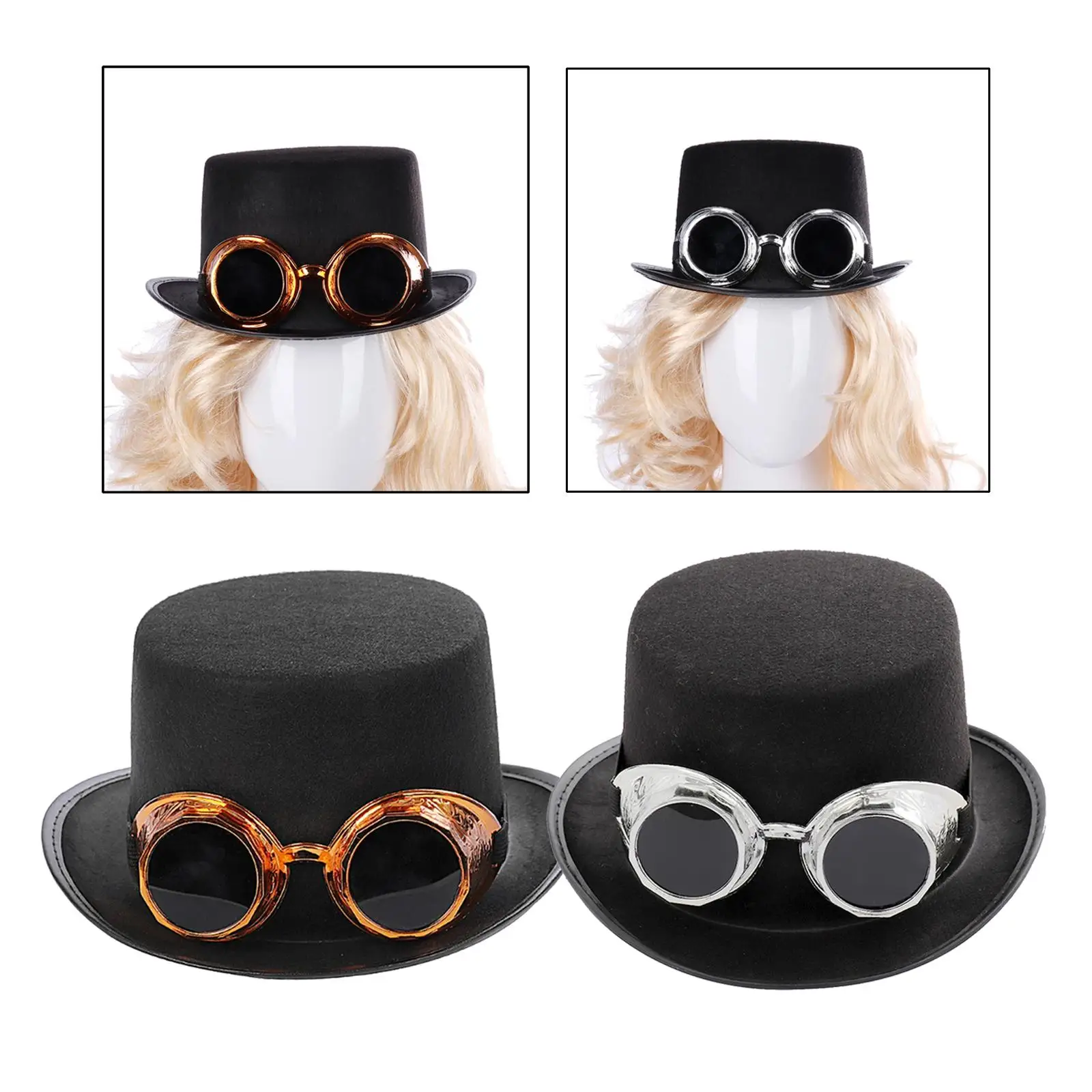 Cosplay Hat Goth Steampunk Top Hat with Goggles Cosplay Costume Hat for Men and Women