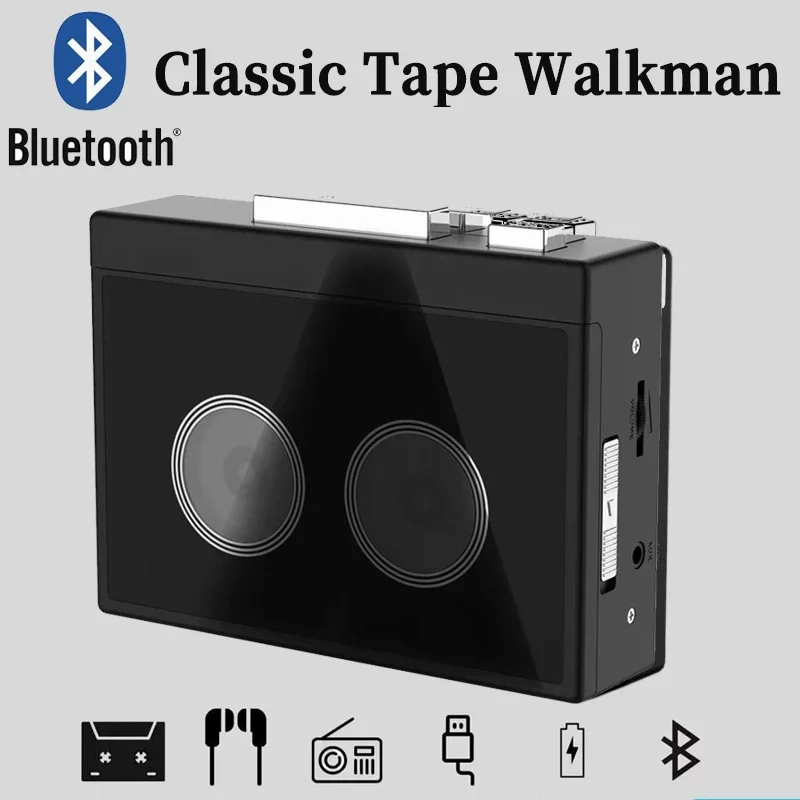 Bluetooth Cassette Player Vintage Nostalgic Classic Sliver Auto-flip Tape Hi-fi Cassette Player FM Radio cassette player