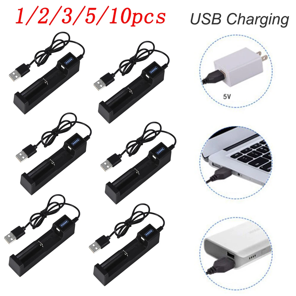 

Universal 3.7V-4.2V Battery USB Charger Adapter LED Smart Chargering for Rechargeable Batteries Li-ion 18650 26650 14500 Charger