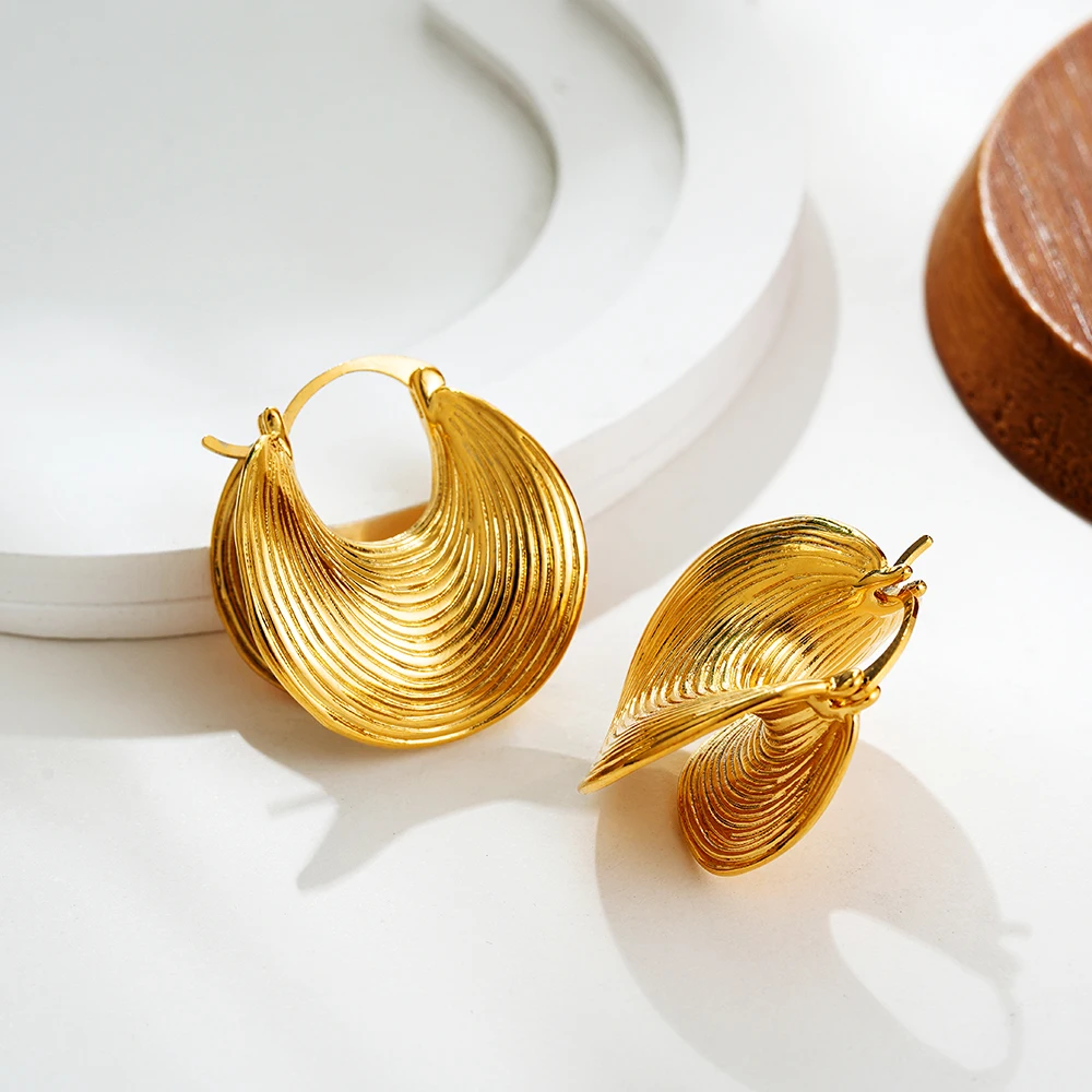 Chunky Geometric Hammered Ear Buckle Earrings Ribbed Irregular Huggie Hoop Earring Female Statement Retro Jewelry Dropshipping