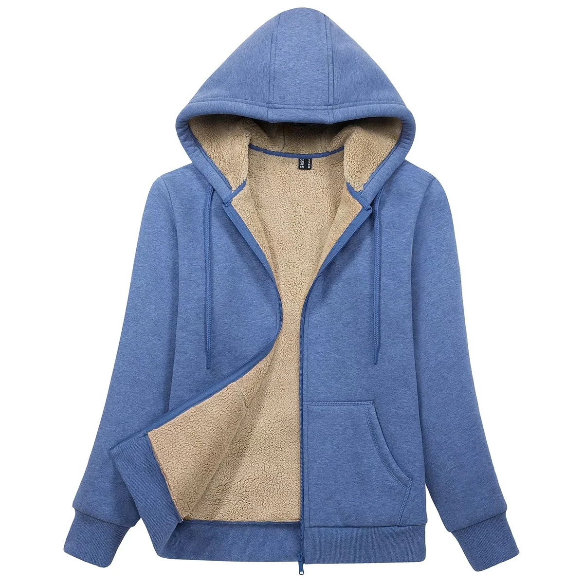 Sherpa-Lined Fleece Zip-Up Hoodie Jacket 