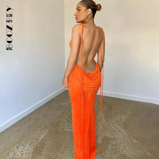 BoozRey Sexy Bandage Sleeveless Dresses for Women 2022 Summer Backless Midi Dresses Elegant Off The Shoulder Beach Robe Dress