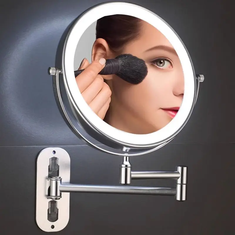 ห้องน้ํากระจกแต่งหน้าพับได้ LED Punch-ฟรีติดผนังกระจก Light โรงแรมห้องน้ํา Retractable สองด้านแต่งหน้ากระจก 1