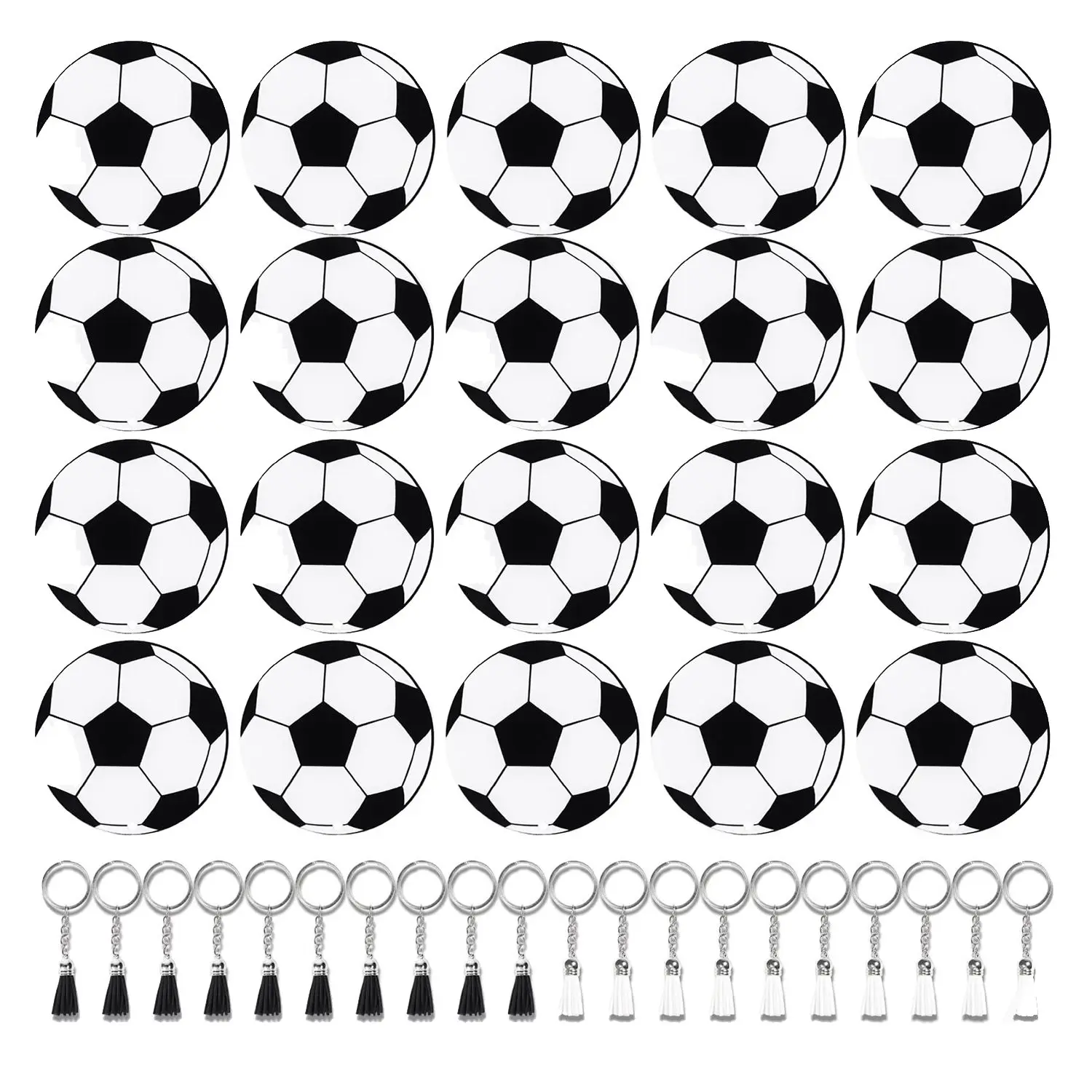 

Soccer Acrylic Keychain Blanks Kit Include 20 Soccer Keychain with 20 Tassels Keychain Rings Set Soccer Party