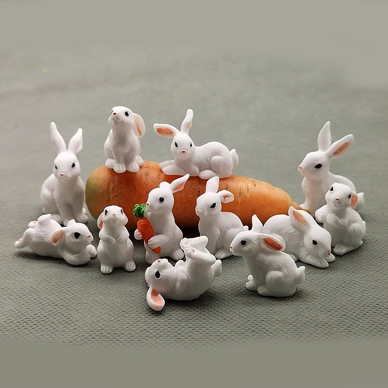 Miniature Rabbit Model Mini Animal Figurine Garden Landscape Cake Ornament Resin Craft Easter Home Office Desktop Decor Supplies
