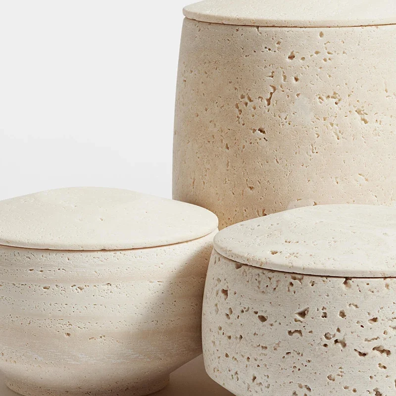 Luxury Nordic Travertine Marble Candle Cup with Lid Add Glass Jar Stone Jar Holder Home Decor Christmas Ornaments - Image 4
