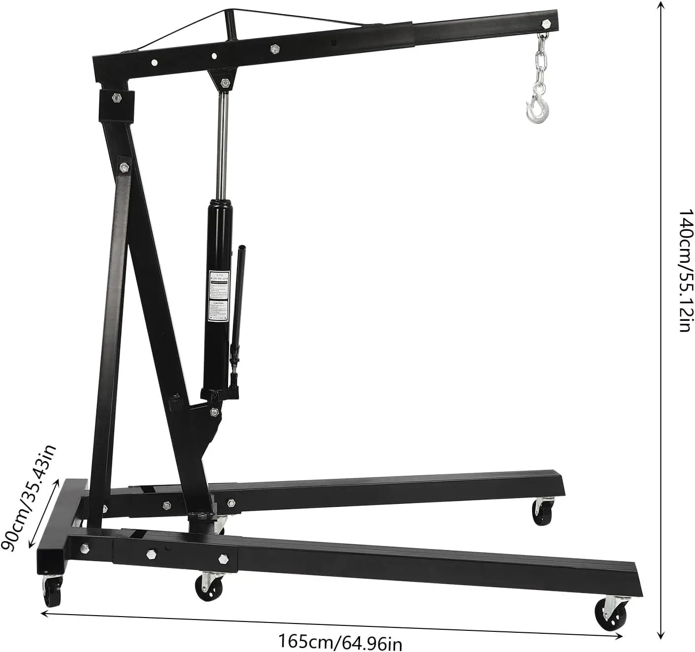 4409Lbs 2Ton Engine Hoist Folding Shop Crane with Six Casters & Lever Crane Pick Up Heavy Duty Steel Hydraulic Shop Engine