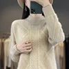 2024 Women's Cashmere New Retro High Quality Fashion Half High Collar Pullover Autumn and Winter New Solid Color Cashmere Pullov 1