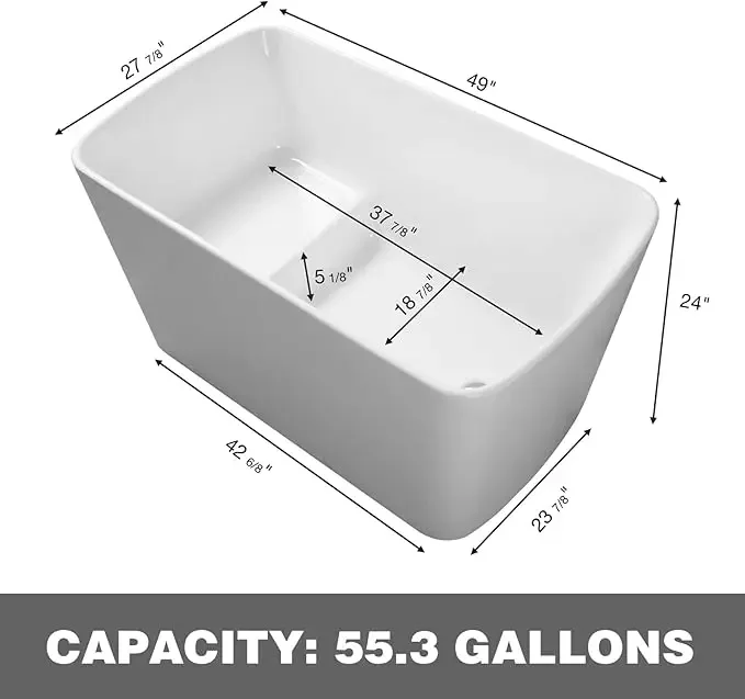 49"Acrylic Free Standing Tub, Soaking Tub with Seat Desgin,Modern Soaking Bathtub with  Certified,Brushed Nickel Overflow 3