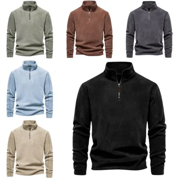 Felpe da uomo autunno inverno zip up pullover casual maglione in pile caldo uomo colletto rialzato felpa camicetta abbigliamento uomo XXL 1