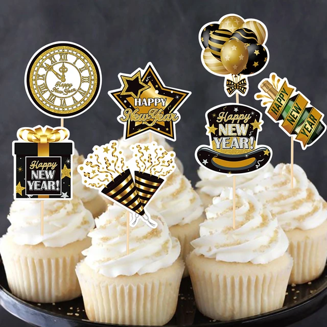 6Pcs Happy New Year Cupcake Toppers 2024 Gold Glitter New Years Cupcake  Toppers 2023 New Years Cake Topper New Years Eve Party Supplies