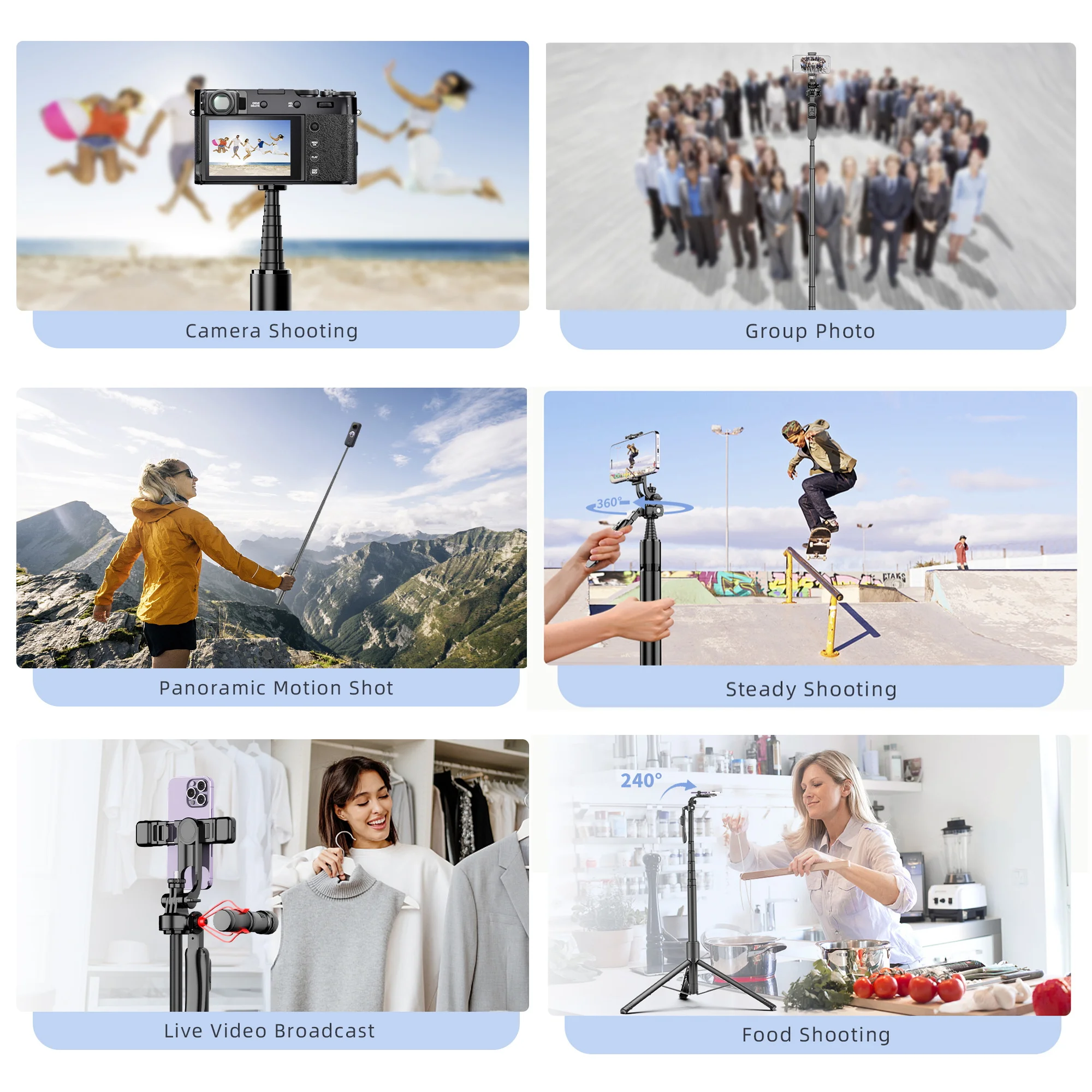 2.02M Selfie Stick Tripod with Light Wireless Remote Tripod for Mobile Phone Holder with 1/4 Screw 1/4 Nut for Smartphone Camera
