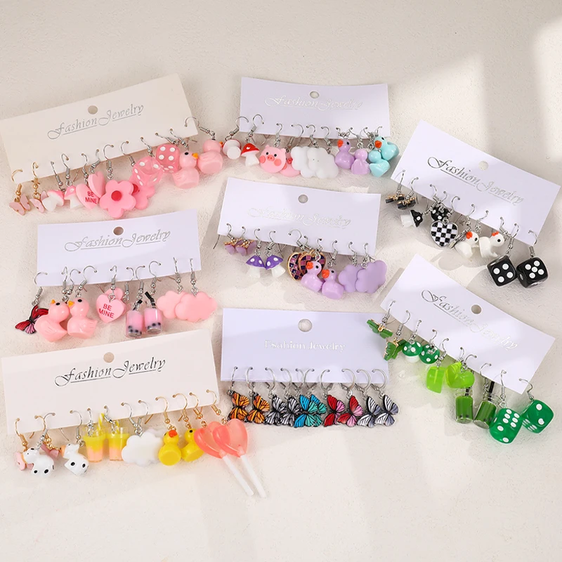 귀여운 만화 오리 드롭 귀걸이 세트, 여성 동물 나비 하트 소녀, 어린이 댕글 귀걸이, Y2K 기하학적 트렌디 쥬얼리 선물 Best5 귀여운 만화 오리 드롭 귀걸이 세트, 여성 동물 나비 하트 소녀, 어린이 댕글 귀걸이, Y2K 기하학적 트렌디 쥬얼리 선물 Best5