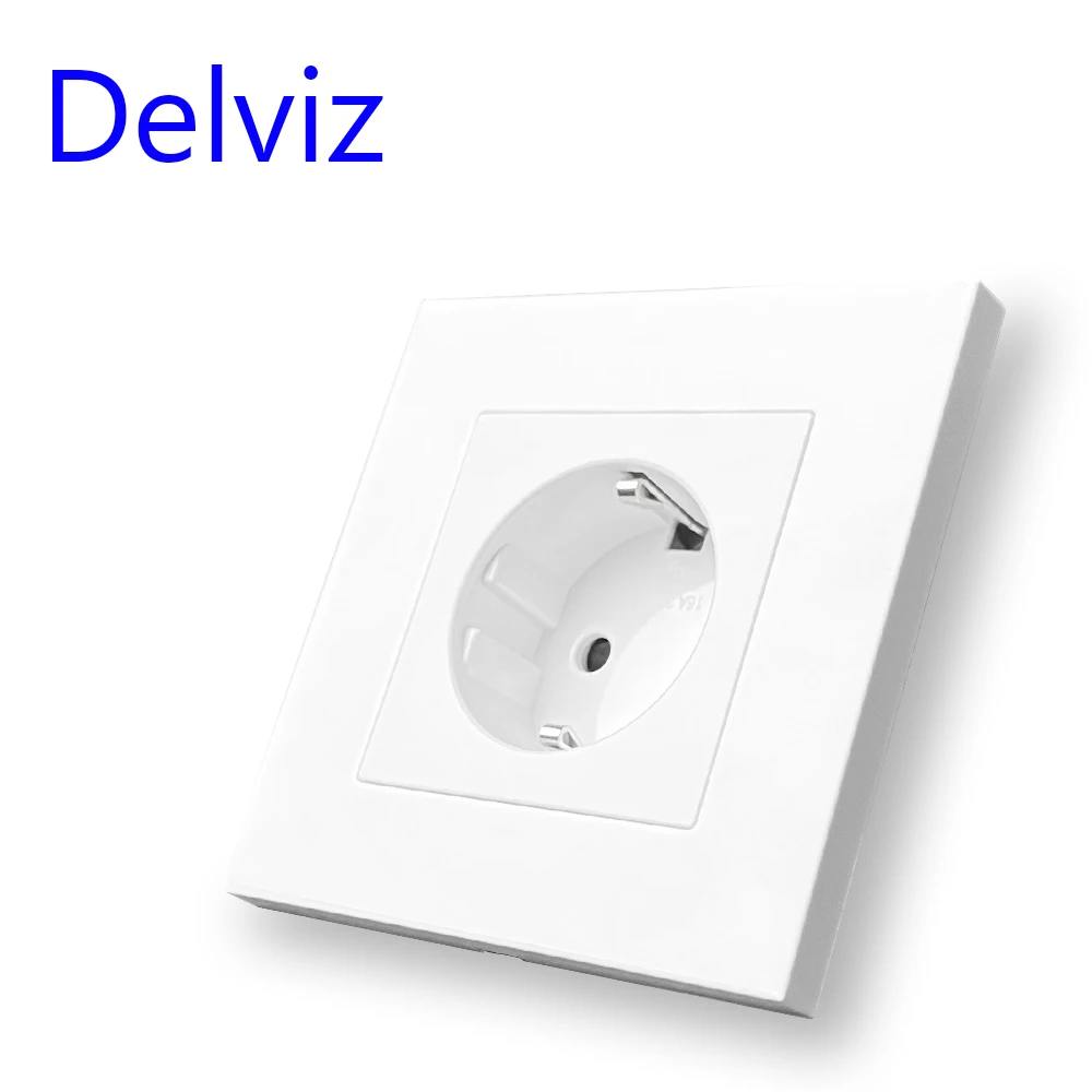 Delviz 16A ปลั๊กไฟติดผนัง, แผงพีซีความแข็งแรงสูงสีขาว, AC 110V-250V, ปลั๊กปลั๊กไฟฟ้ามาตรฐาน EU ในครัวเรือนแบบฝัง 1