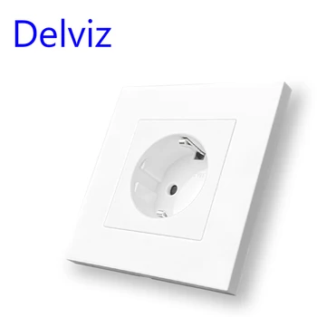 Delviz 16A ปลั๊กไฟติดผนัง, แผงพีซีความแข็งแรงสูงสีขาว, AC 110V-250V, ปลั๊กปลั๊กไฟฟ้ามาตรฐาน EU ในครัวเรือนแบบฝัง 1