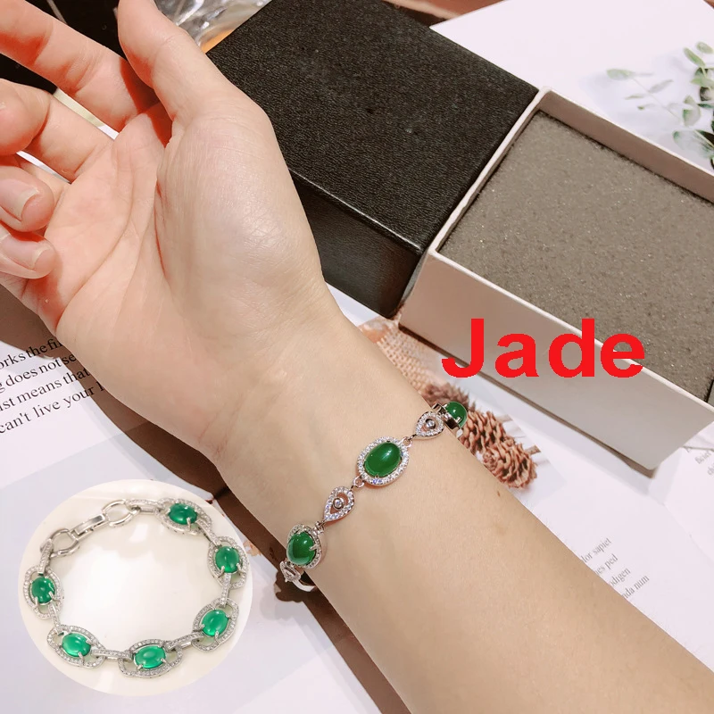 

Korean Style Green Jade Bracelet Europe and America Senior Sense Bracelet Ladies Elegant Jewelry Wedding Party Christmas Gift