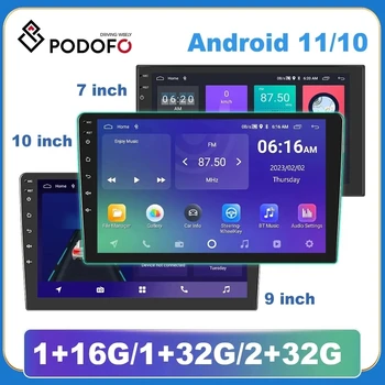 Podofo 차량용 멀티미디어 플레이어, 폭스바겐, 닛산, 도요타, 기아용, 안드로이드 11, 2 Din, 안드로이드 와이파이, 4G 범용, 7 인치, 9/10 인치