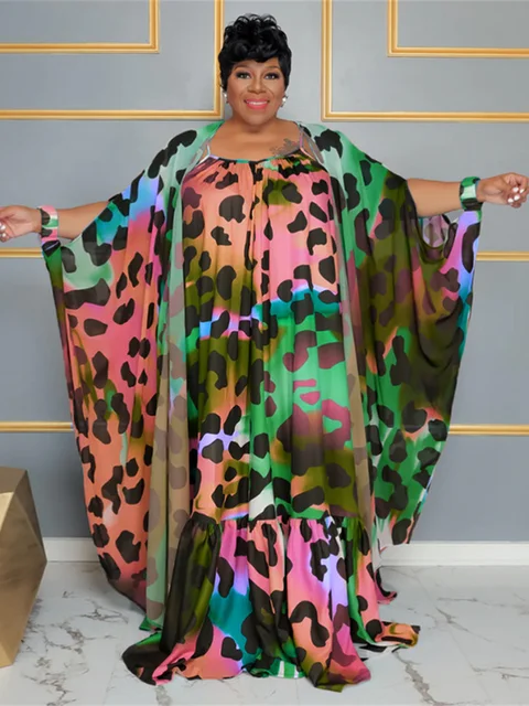 SOMO Plus Size Two Piece Set Women  Dress and Shawl Matching Summer 2023 Slip Floral Holiday New Outfits Wholesale Dropshiping 3