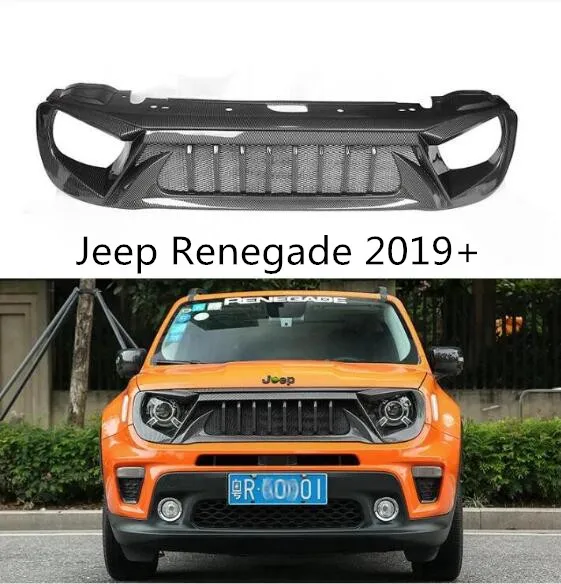 

Racing Grills For Jeep Renegade 2019 2020 2021 2022 Front Bumper Grille Around Trim Real Carbon Fiber / ABS