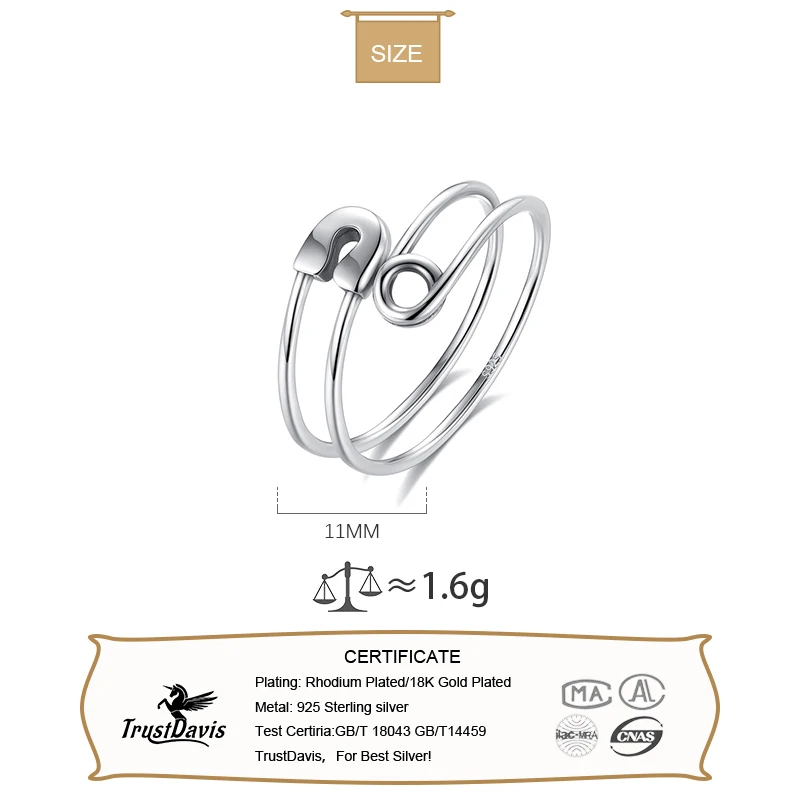925 Sterling Silver Rings retro personality paper clip Opening Rings For Women Wedding Party Fine Jewelry DA2587