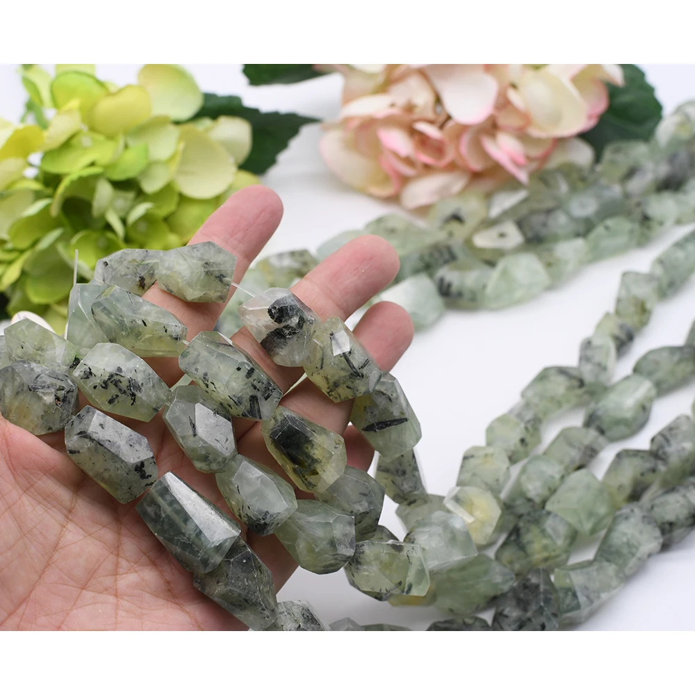 

13-15x20-25mmNatural Original Faceted Green Prehnite Irregular Beads For DIY necklace bracelet jewelry make 15 "free delivery