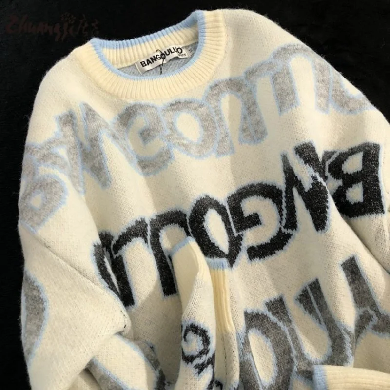 

Свитер мужской и женский трикотажный в стиле ретро с градиентными буквами