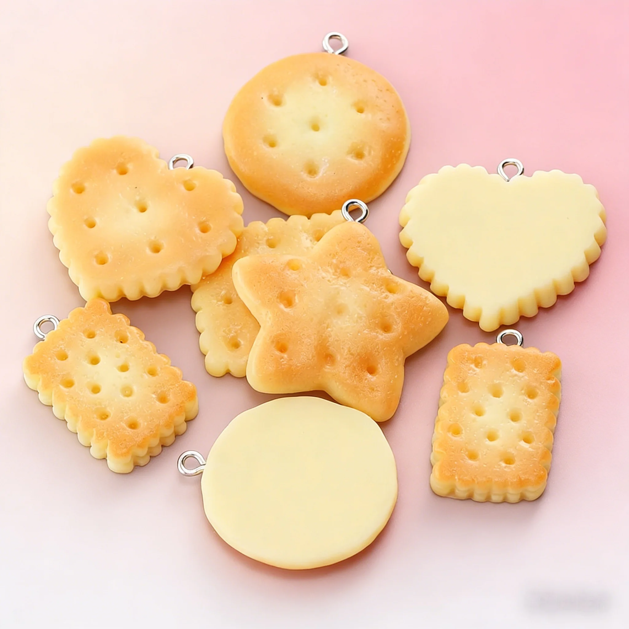 10PCs 수지 버터 비스킷 쿠키 쥬얼리 만들기 용품을위한 음식 펜던트 참 Diy 목걸이 키 체인 결과 용품