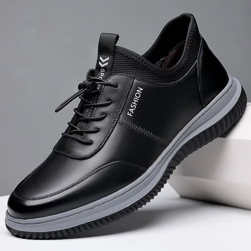 MensBusinessLeatherSneakersAutumnWaterproofRoundToeCasual