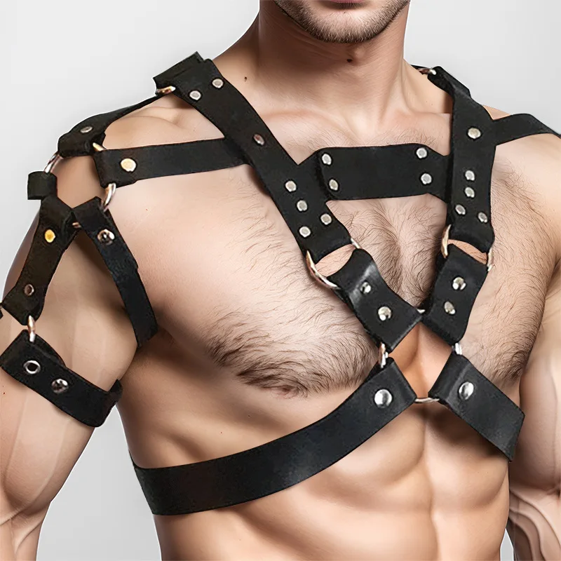 

Men Fetish Leather Chest Harness Exotic Accessory Chest Suspender Harness Black BDSM Body Bondage Nightclub Wear Restraint Belts