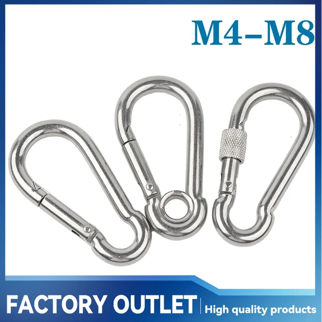 Mosquetón a presión de acero inoxidable, gancho de anillo de bloqueo de enlace rápido, grillete de cadena, 1-5 piezas, M4, M5, M7, M8, 304