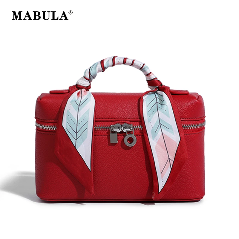 

MABULA Classical Woman's Top Handle Cell Phone Bag Small Red Color Vegant Leather Crossbody Purse Fashion Lady Lipstick Handbag