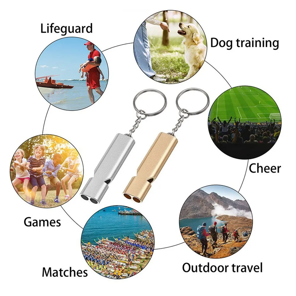 120db Outdoor Survival SOS Whistle Aluminum Camping Hiking Keychain Portable Dual-tube Survival Whistle Camping Parts