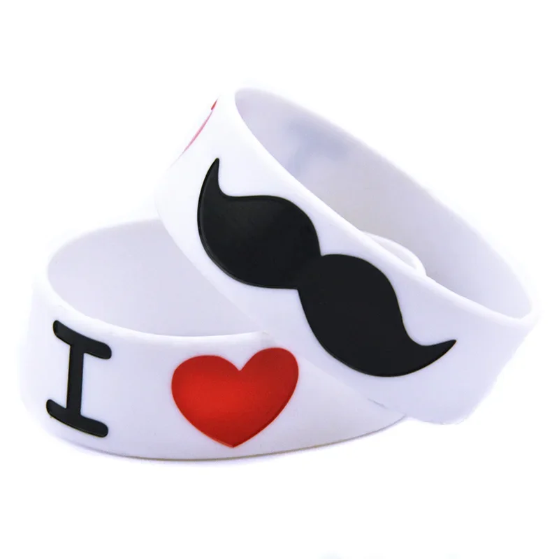 I Love Moustache Silicone Wristband 1 Inch Wide Mustache Bracelets 1 PC