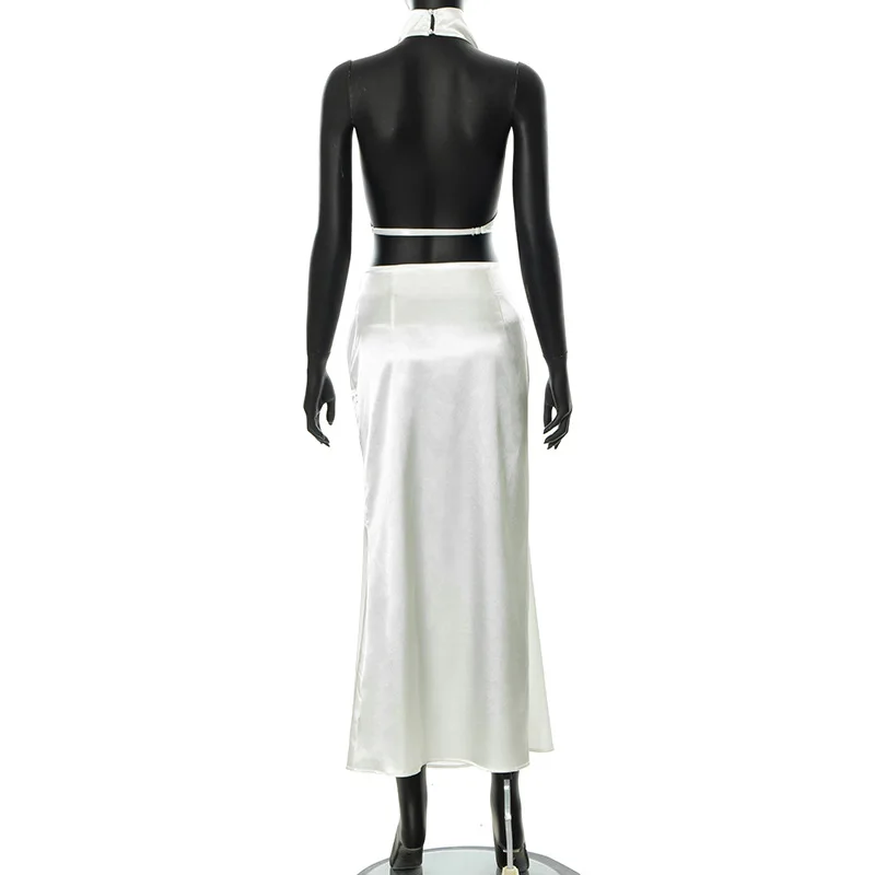 Sexy sem Costas Topo e Saias Conjuntos de Correspondência Showmirror Moda Elegante Fenda Vestido Feminino Define Verão Cabresto Drapeado 4 Computers & Electronics