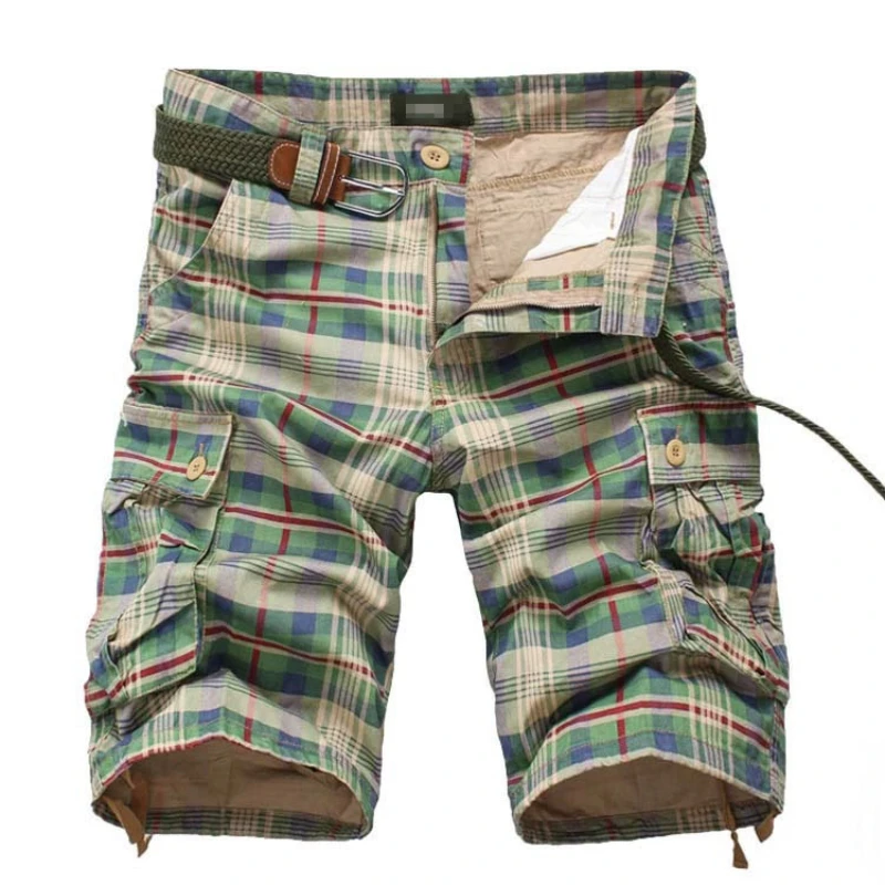 Summer Men Cargo Shorts Army Military Tactical Casual Lattice Mens Shorts Multi-Pocket Hunting Fishing Work Male Short Pants