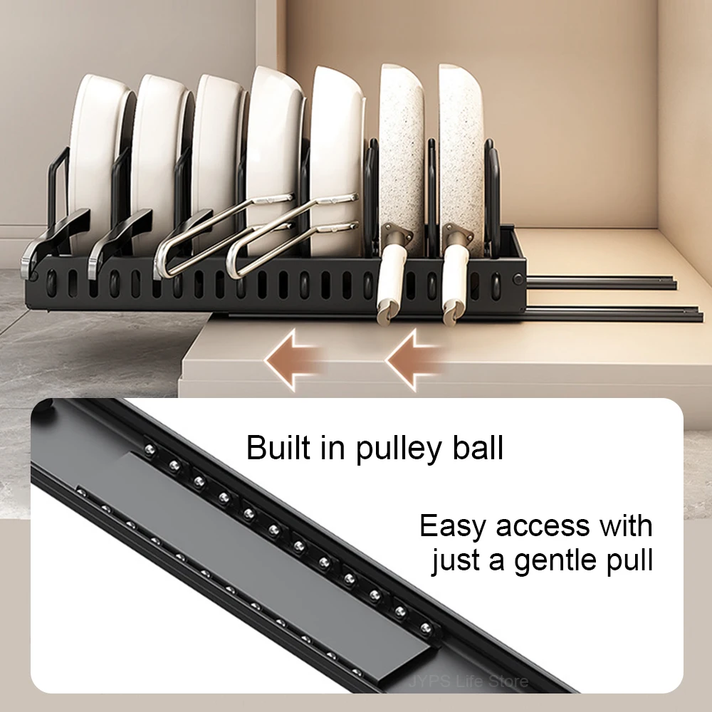 Pull out Pots and Pans Organizer Sliding Pot Lid Holder Kitchen Spice Rack Tableware Organizer Multifunctional Dish Drying Racks 4