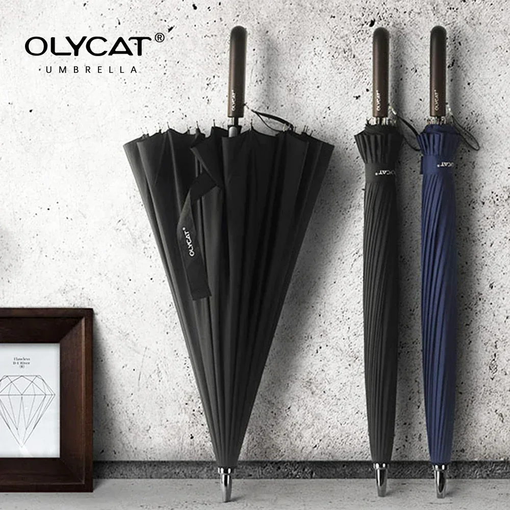Straight Long Umbrella OLYCAT 24K Windproof Strong Wooden Handle Rain Umbrella Women Men Business Glassfiber Paraguas automatic umbrella capsule umbrella folding umbrella lace umbrella umbrella cover sun umbrella