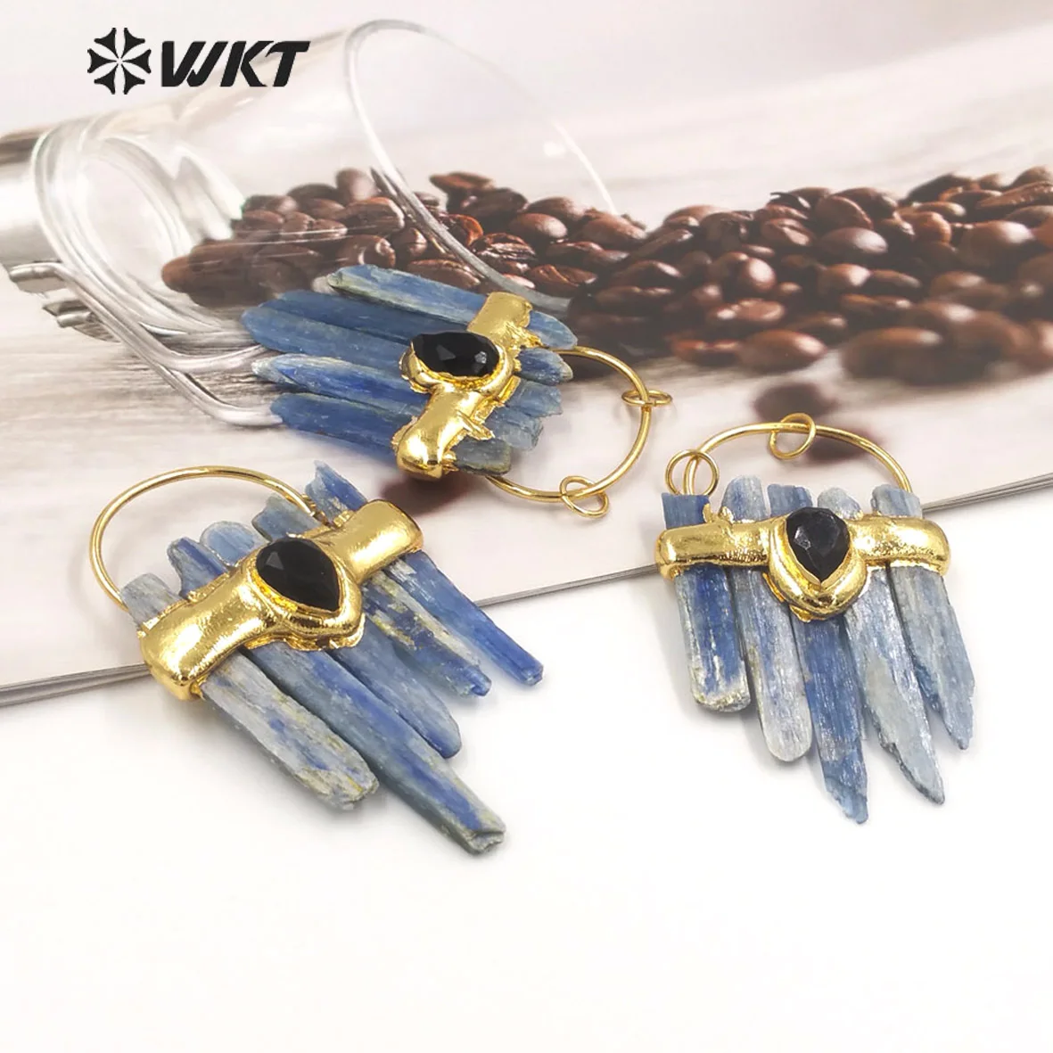 WT-P1939 빅 목걸이 펜던트, 빈티지 보헤미안 스테이트먼트 펜던트, 블루 카이나이트 스톤, 놀라운 신상