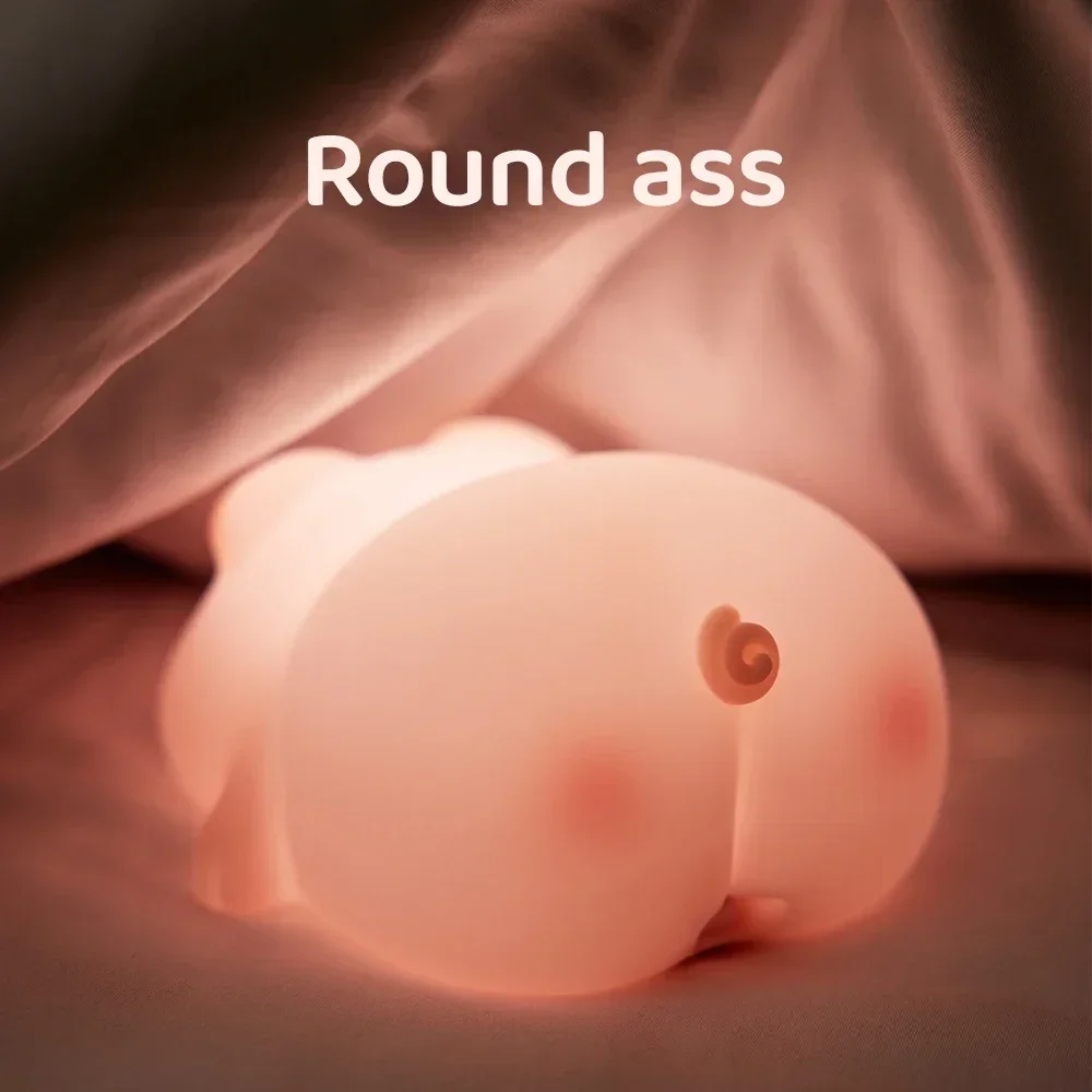 LED Cute Pig Night Lights Touch Sensor Silicone Mood Light USB Rechargeable Night Lamp for Children Bedroom Decoration Home