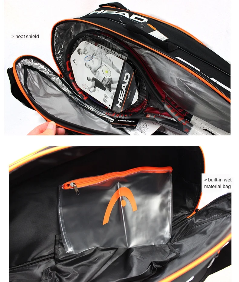 Original HEAD Tennis Racket Backpack Tennis Bag 6-9 Tennis Racquet Bag Padel Tenis Raquete Badminton Beach Paddle Package Male