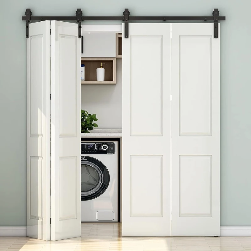 Ccjh-bi-folding Barn Door Hardware Deslizante Kit Track Heavy Duty Portas sem Porta de Madeira Hardwware Hardwware Apenas 3.38ft